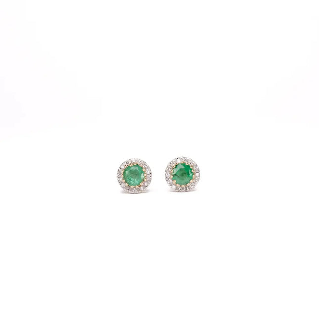 ARETES DE ESMERALDA CON HALO DE DIAMANTES