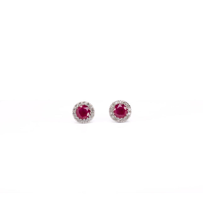 ARETES DE RUBÍ CON HALO DE DIAMANTES