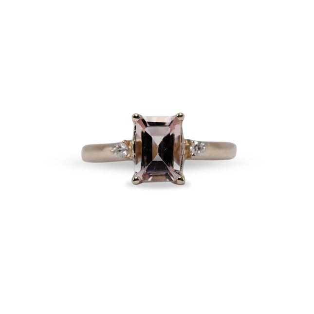 INÉS - Anillo de Morganita y Moissanitas Oro 10K