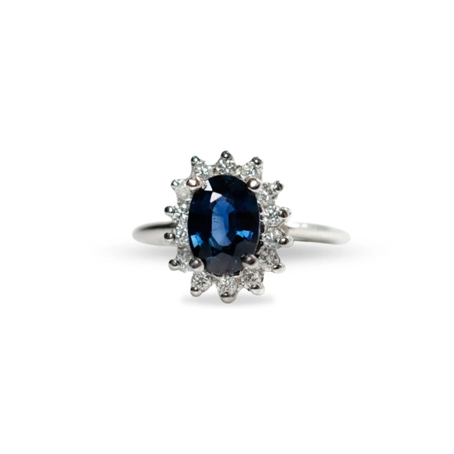 DIANA - Anillo de Zafiro con halo de Diamantes Oro 14K