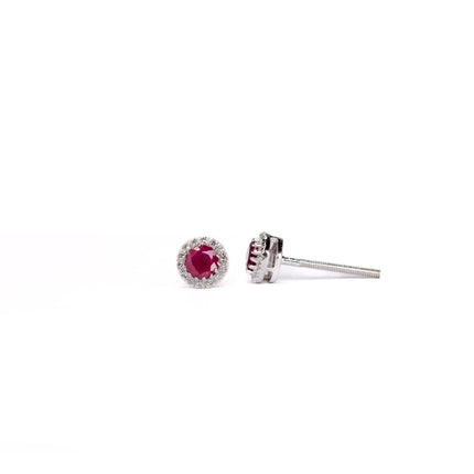 ARETES DE RUBÍ CON HALO DE DIAMANTES