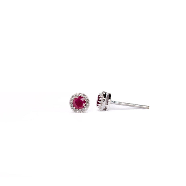 ARETES DE RUBÍ CON HALO DE DIAMANTES